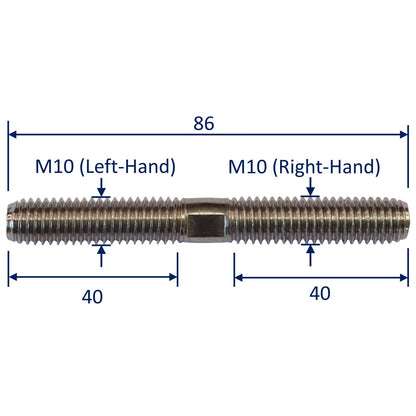 Stainless Steel Metric Stud, With Left-Hand & Right-Hand Thread, Made From 316-Grade Stainless Steel