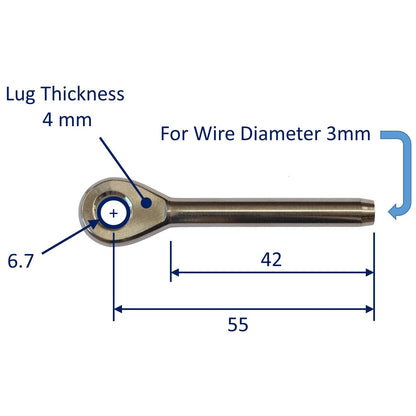 Swage Eye End Fitting For Wire Rope, 316 Stainless Steel Swage Fitting, With Eye End