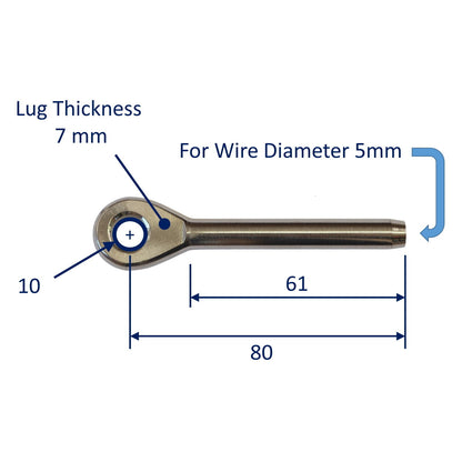 Swage Eye End Fitting For Wire Rope, 316 Stainless Steel Swage Fitting, With Eye End