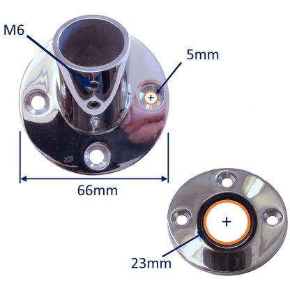 Tube Mounting Support, Flanged 316 Stainless Steel 60-Degree Tube Mounting Socket For 22mm or 25mm Tube