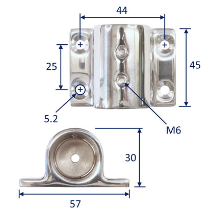 Stainless Steel Tube Flange Mount, Parallel Mount Bracket, 316-Stainless Steel, Polished Finish, Rectangular Mount