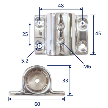 Stainless Steel Tube Flange Mount, Parallel Mount Bracket, 316-Stainless Steel, Polished Finish, Rectangular Mount