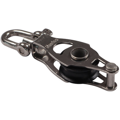 Single Swivel Pulley Block With Becket & 20mm Sheave, 316 Stainless Side Plates, Miniox