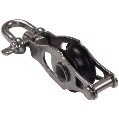 Single Swivel Pulley Block With Becket & 20mm Sheave, 316 Stainless Side Plates, Miniox