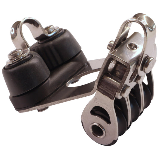 Triple Fixed Pulley Block With Cam Cleat & 20mm Sheave, 316 Stainless Side Plates, Miniox