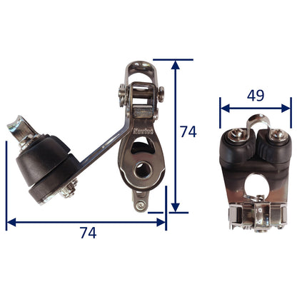 Triple Fixed Pulley Block With Cam Cleat & Becket, 316 Stainless Side Plates, Miniox