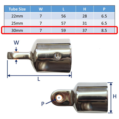 Stainless Steel Tube End Cap With Mounting Hole, in 316 Stainless Steel