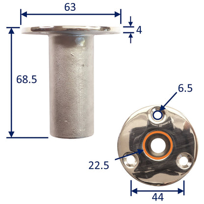 Recessed Deck Tube Holder, Canopy Frame Mounting In 316 Stainless Steel, Ideal For Canopy Frames / Bini Frames for 22mm Tubes