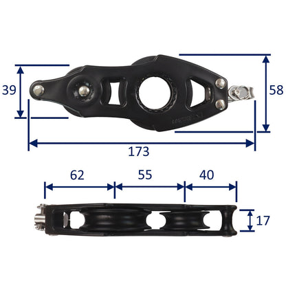 Nautos Organic 57 Fiddle Swivel Sailing Pulley Block With Ball Race & Becket