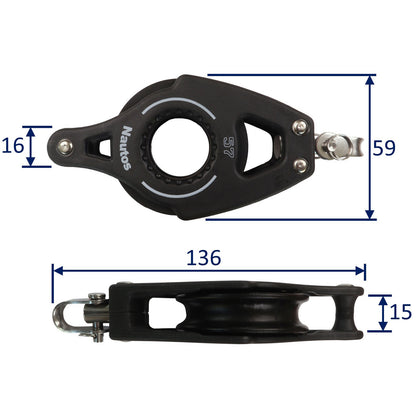 Nautos Organic 57 Single Swivel Sailing Pulley Block With Becket & Ball Race