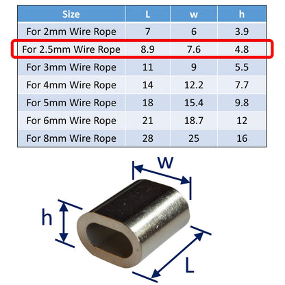 Wire Rope Ferrule, 316 Stainless, Marine Grade Ferrule