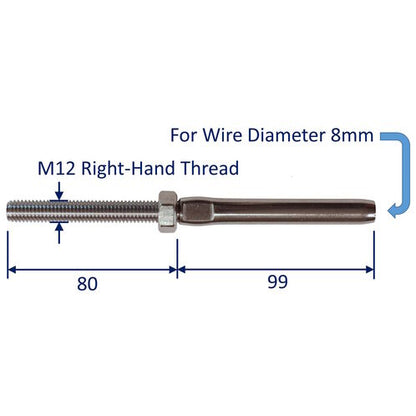 Swage Stud End Fitting For Wire Rope, 316 Stainless Steel Swage Fitting, With Metric Thread