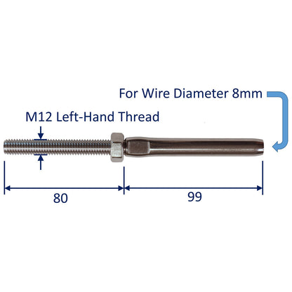 Swage Stud End Fitting For Wire Rope, 316 Stainless Steel Swage Fitting, With Metric Thread