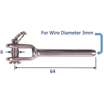 Swage Terminal For Stainless Steel Wire Rope, Fork End With Clevis Pin, Marine Wire Rope Assemblies, 316 Stainless