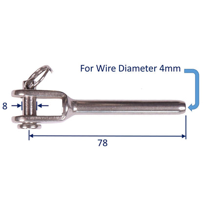 Swage Terminal For Stainless Steel Wire Rope, Fork End With Clevis Pin, Marine Wire Rope Assemblies, 316 Stainless