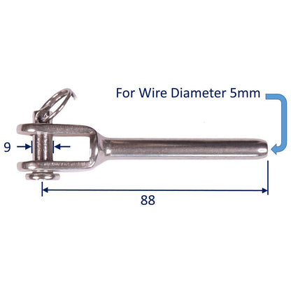 Swage Terminal For Stainless Steel Wire Rope, Fork End With Clevis Pin, Marine Wire Rope Assemblies, 316 Stainless