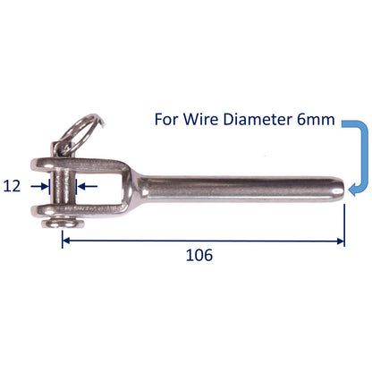 Swage Terminal For Stainless Steel Wire Rope, Fork End With Clevis Pin, Marine Wire Rope Assemblies, 316 Stainless