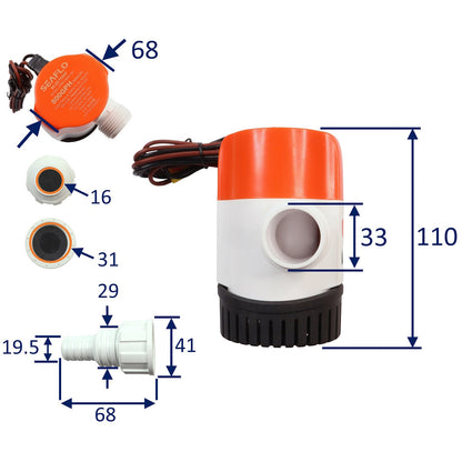 12V SEAFLO 800 GPH Electric Bilge Pump With Modular Quick Connect and Non-Return Valve