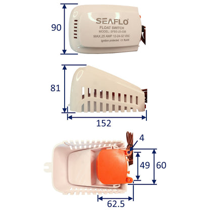 SEAFLO Bilge Pump Float Switch including Strainer Housing, 25A Rating (Mercury Free) Suitable in Fresh and Sea Water