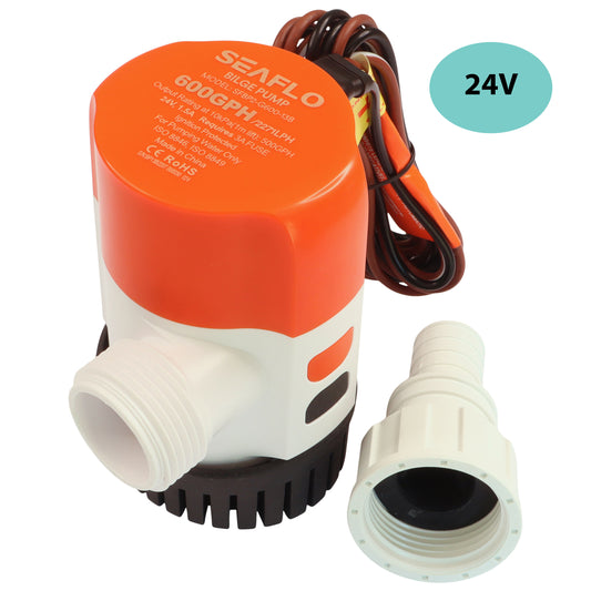 SEAFLO 600 GPH Electric Timer Sensing Automatic Bilge Pump / 24 Volt Boat Bilge Pump / Submersible and Ignition Protected.