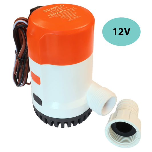 SEAFLO 1500 GPH Automatic Water Level Sensing Electric Bilge Pump / Submersible Pump / 12Volt Bilge Pump. Boat Bilge Pump With Non-Return Valve