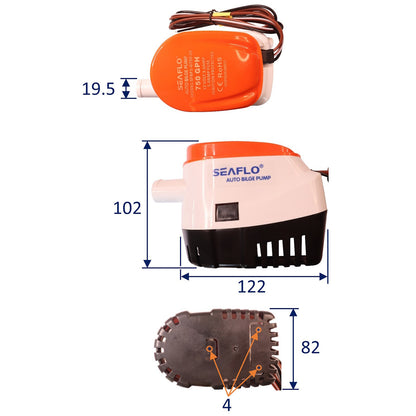 SEAFLO 750 GPH Mechanical Automatic Bilge Pump / Pump and Integral Float Switch / 12 Volt Bilge Pump/ Anti-Fouling Impeller