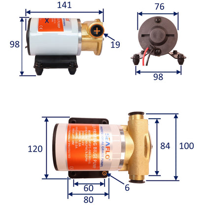 Self-Priming Bilge Pump, 12V Water Pump With Self Priming Action Up to 1.2m, 8 Gallons Per Minute.