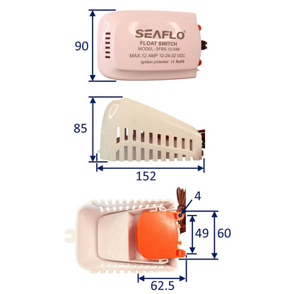 SEAFLO Bilge Float Switch And Alarm System, With Audible (95dB) & LED Alert System, For Up To 12Amp Systems. This Is For 12Volt Systems.