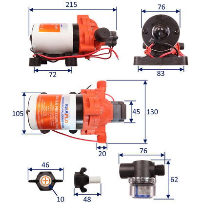 SEAFLO Water Pressure Pump, 33-Series, 12 Volts, Self-Priming Pump, With Adjustable Pressure