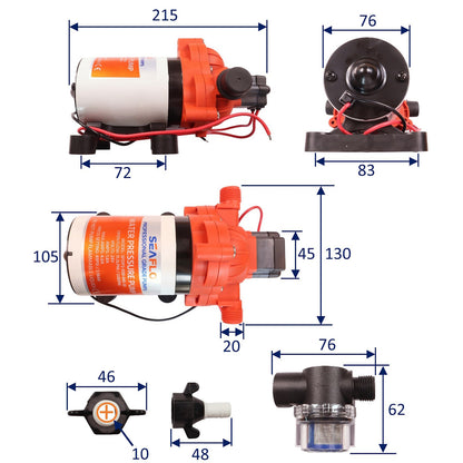 SEAFLO Water Pressure Pump, 33-Series, 24 Volts, Self-Priming Diaphragm Pump, Adjustable Pressure