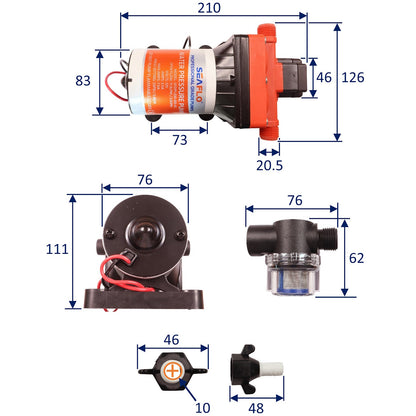 SEAFLO Water Pressure Pump- 42 Series, 12 Volts, 4-Chamber Diaphragm Pump, Adjustable Pressure Switch