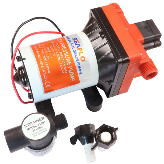 SEAFLO Water Pressure Pump- 42 Series, 12 Volts, 4-Chamber Diaphragm Pump, Adjustable Pressure Switch