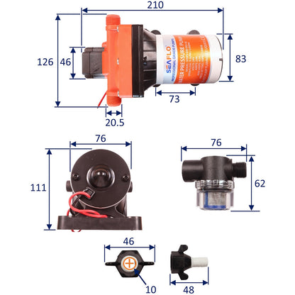 SEAFLO Water Pressure Pump- 42 Series, 24 Volts, 4-Chamber Diaphragm Pump, Adjustable Pressure Switch