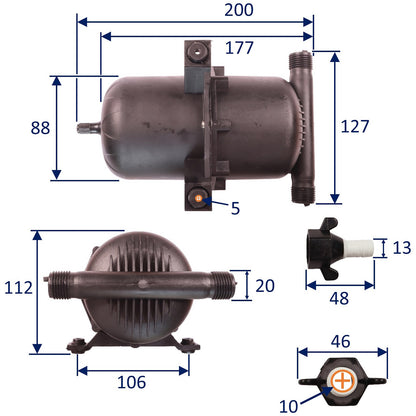 SEAFLO Pressurised Accumulator Tank, Holding A Reservoir of Air & Water Downstream From Your Pump, Internal Volume 0.75 Litre