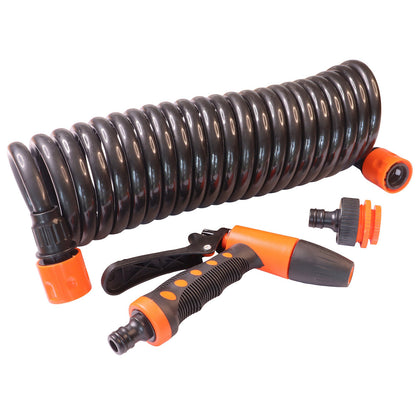 SEAFLO Hosecoil Washdown System, Consists of a UV-Protected 6.5m Coiled 1/3inch Diameter Hose, Spray Nozzle and Adaptor