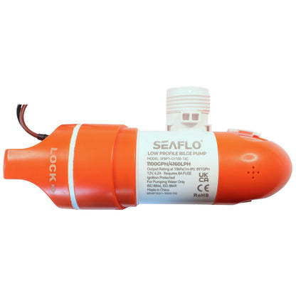 SEAFLO 1100 GPH Low Profile Non-Automatic Bilge Pump. Outlet and pump body can rotate 360 degrees / 12 Volts / Horizontal or Vertically Mounted