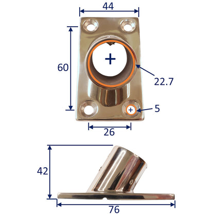 Tube Mounting Support, Flanged 316 Stainless Steel 60-Degree Tube Mounting Socket Options For 22mm Or 25mm Tube