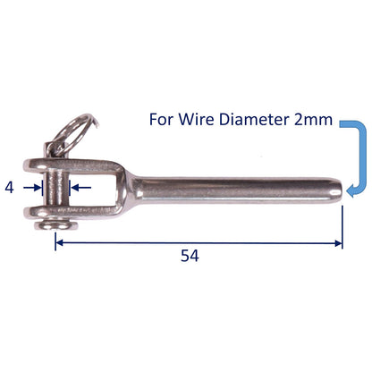 Swage Terminal For Stainless Steel Wire Rope, Fork End With Clevis Pin, Marine Wire Rope Assemblies, 316 Stainless