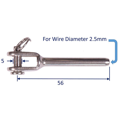 Swage Terminal For Stainless Steel Wire Rope, Fork End With Clevis Pin, Marine Wire Rope Assemblies, 316 Stainless