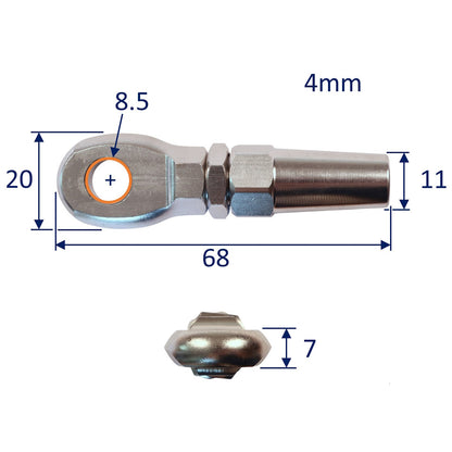 Wire Rope End Terminal Eye End, 316 Stainless Steel Wire Rope Terminal With Mechanical Grip Connection