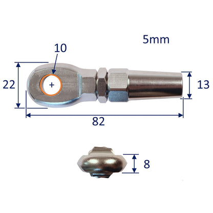 Wire Rope End Terminal Eye End, 316 Stainless Steel Wire Rope Terminal With Mechanical Grip Connection