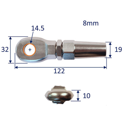 Wire Rope End Terminal Eye End, 316 Stainless Steel Wire Rope Terminal With Mechanical Grip Connection