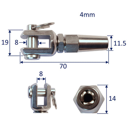 Wire Rope End Terminal Fork End, 316 Stainless Steel Wire Rope Terminal With Mechanical Grip Connection