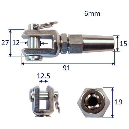 Wire Rope End Terminal Fork End, 316 Stainless Steel Wire Rope Terminal With Mechanical Grip Connection