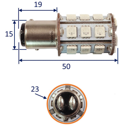 Navigation / Interior LED Bulb, BAY15D Fitting, Green Colour, 300 Lumen, 25W, 10-30V DC, Offset Bayonet Fitting Double Contact Base, 24 LED