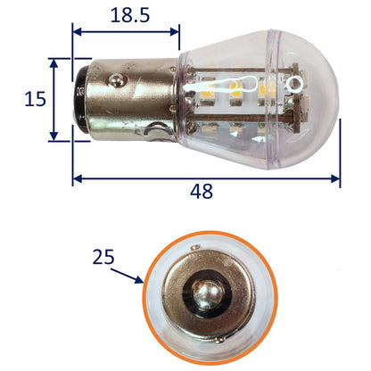 Navigation / Interior LED Bulb, BA15S Fitting, Warm White, 127 Lumen, 11W, 10-30V DC, Bayonet Fitting Single Contact Base, 15 LED