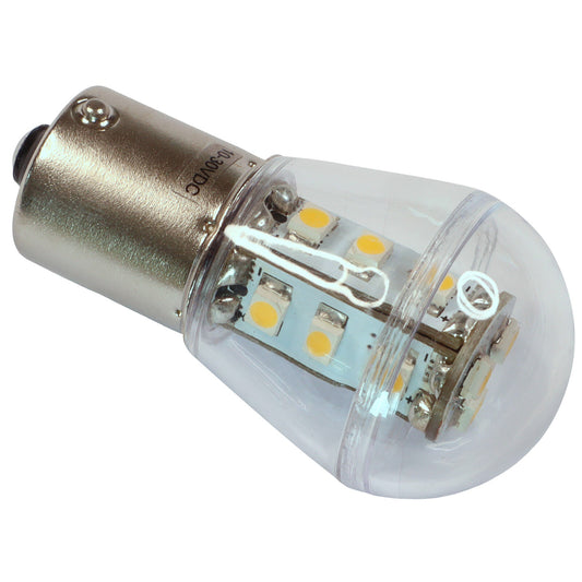 Navigation / Interior LED Bulb, BA15S Fitting, Warm White, 127 Lumen, 11W, 10-30V DC, Bayonet Fitting Single Contact Base, 15 LED