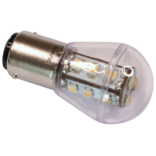 Interior LED Bulb, BA15D Fitting, Warm White, 127 Lumen, 11W, 10-30V DC, Double Contact Base, Clear Cover, LED 15