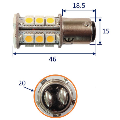 Interior LED Bulb, BA15D Fitting, Warm White, 279 Lumen, 23W, 10-30V DC, Double Contact Base, 21 LED