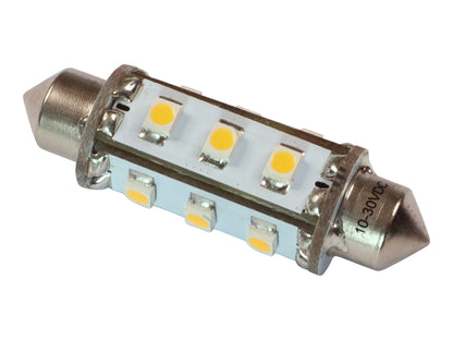 Festoon LED Bulb, SV8.5 Fitting, Warm White, 90 Lumen, 8W, 10-30V DC. 12 LED, 42mm Length